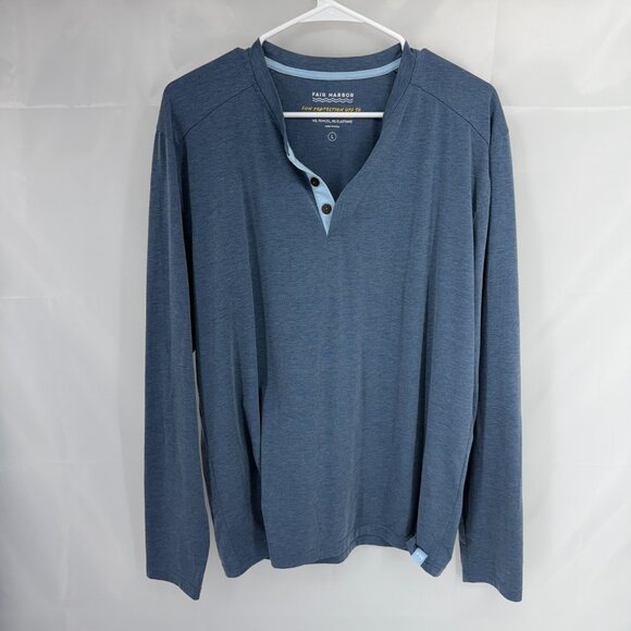 Fair Harbor Men L Henley Shirt Performance Long Sleeve Lightweight Blue UPF 50 - Picture 1 of 8
